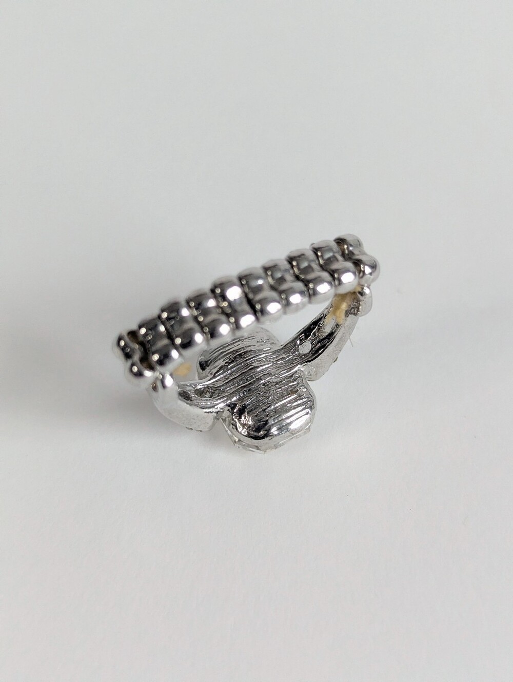 Vintage Silver Rhinestone Stretch Ring Lot Crystal Baguette Statement Pack 3pc - Picture 9 of 14